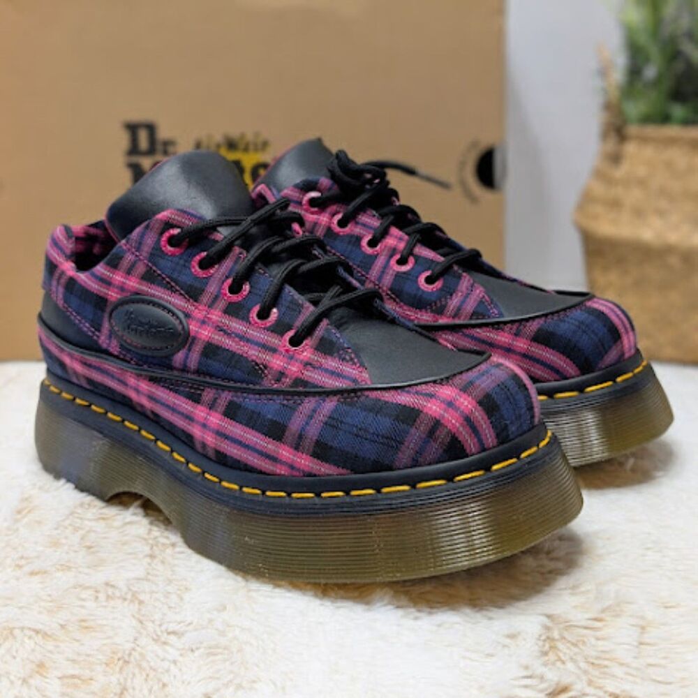 Dr. Martens Buzz 5-Eye Black & Pink Tartan & Leather Lace Up Shoes UK 6 NIB - Picture 3 of 14